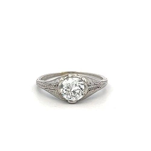 VINTAGE 1.02CT CIRCULAR BRILLIANT CUT DIAMOND PLATINUM ENGAGEMENT RING (I VS2) (1 of 2)