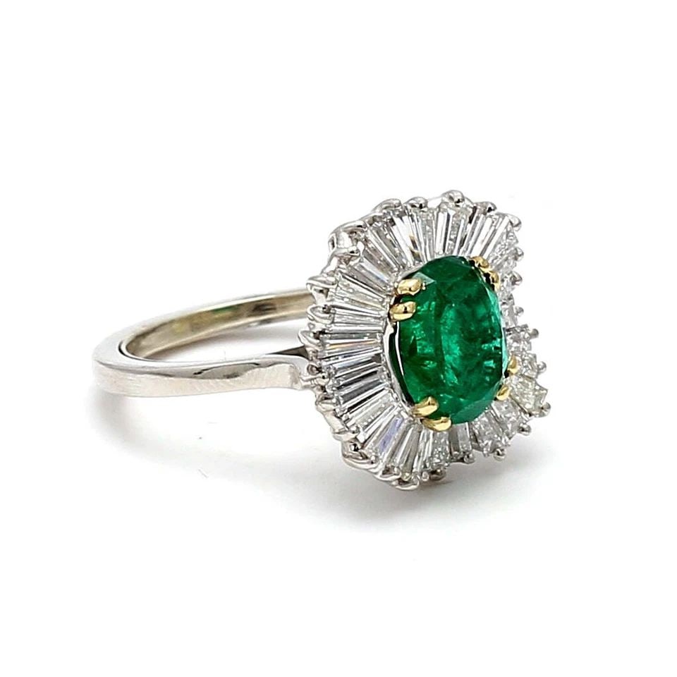 2.00 CARAT TAPERED BAGUETTE DIAMOND 1.93 CARAT EMERALD PLATINUM BALLERINA RING (1 of 1)