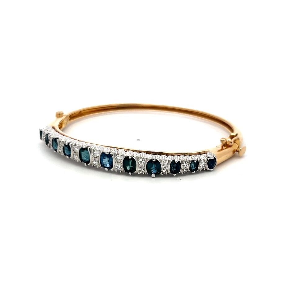 3.90CT SAPPHIRE & DIAMOND 14K YELLOW GOLD VINTAGE BANGLE BRACELET (1 of 1)