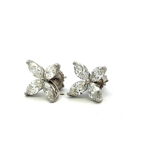 3.05CT MARQUISE DIAMOND FLORAL STUD EARRINGS IN 14K WHITE GOLD H VS1 (1 of 2)