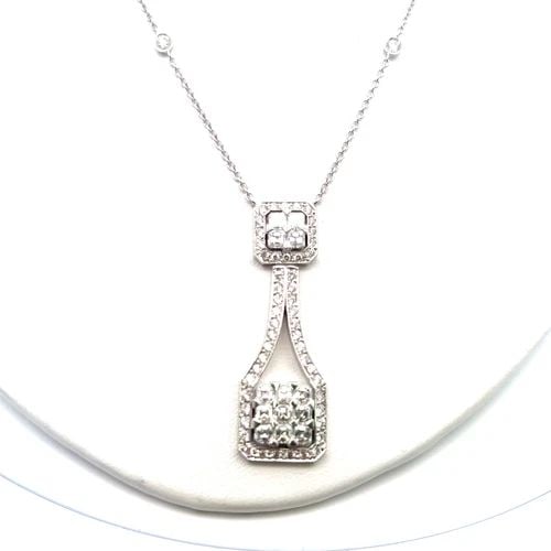 2.72 CARAT ASSCHER CUT AND ROUND DIAMOND 18K WG PENDANT NECKLACE: 2.72 CARAT ASSCHER CUT AND ROUND DIAMOND 18K WG PENDANT NECKLACE Title: 2.72 Carat Asscher Cut H VS1 and Round Brilliant I VS1 Diamond 18 Karat White Gold Pendant Necklace Style: Pendant Metal: 18 Kar