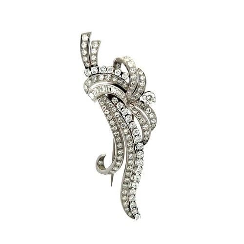 4.05 CARAT CIRCULAR BRILLIANT CUT AND BAGUETTE DIAMOND PLATINUM PIN BROOCH (1 of 2)