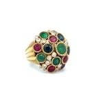 3.70 CARAT EMERALD RUBY AND SAPPHIRE 0.65 CARAT DIAMOND 18K YG COCKTAIL RING (1 of 1)