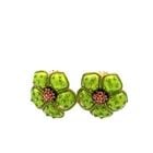 HIDALGO 18K YELLOW GOLD GREEN ENAMEL FLOWER CLIP-ON EARRINGS WITH SAPPHIRES: HIDALGO 18K YELLOW GOLD GREEN ENAMEL FLOWER CLIP-ON EARRINGS WITH SAPPHIRES PRODUCT DESCRIPTION Designer: HIDALGO Title: These striking vintage Hidalgo earrings showcase a vibrant green enamel floral 