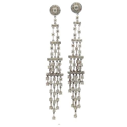 6.00 CARAT G VS DIAMOND 18K WHITE GOLD LONG DANGLING VINTAGE EARRINGS (1 of 2)