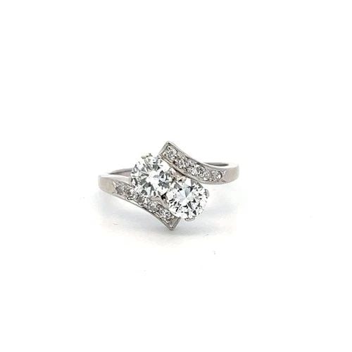PLATINUM TWO-STONE RING WITH 1.36 CARAT CIRCULAR BRILLIANT CUT GIA DIAMONDS (1 of 2)