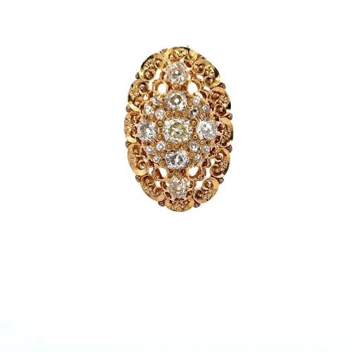 2.76 CARAT OLD EUROPEAN CUT I VS1-VS2 DIAMOND 14 KARAT YELLOW GOLD PIN BROOCH (1 of 2)