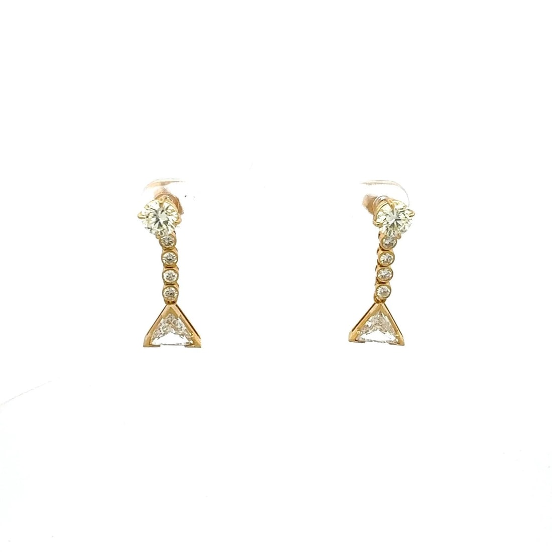 3.40 CARAT ROUND AND TRIANGULAR SHAPE DIAMOND 18K YG JACKET EARRINGS (1 of 1)