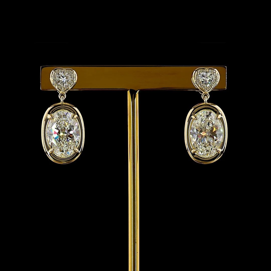 LAB-GROWN 7.68 CARAT OVAL E-F-VS1 DIAMOND 14K YELLOW GOLD HANGING EARRINGS: LAB-GROWN 7.68 CARAT OVAL E-F-VS1 DIAMOND 14K YELLOW GOLD HANGING EARRINGS Title: High-quality Brand-New Echo Friendly Elegant Lab-Grown 7.68 Carat Oval E-F-VS1 Diamond 14K Yellow Gold Hanging Earring