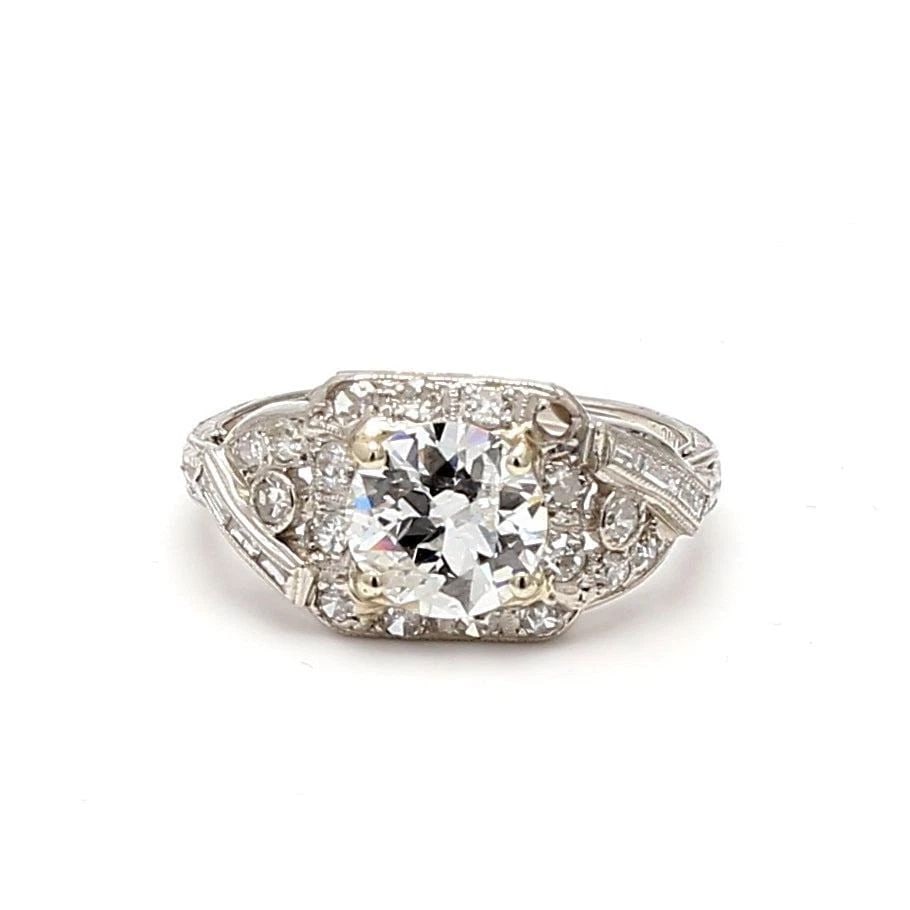 1.86 CARAT CIRCULAR BRILLIANT CUT G-I2 DIAMOND PLATINUM ART DECO RING (1 of 2)