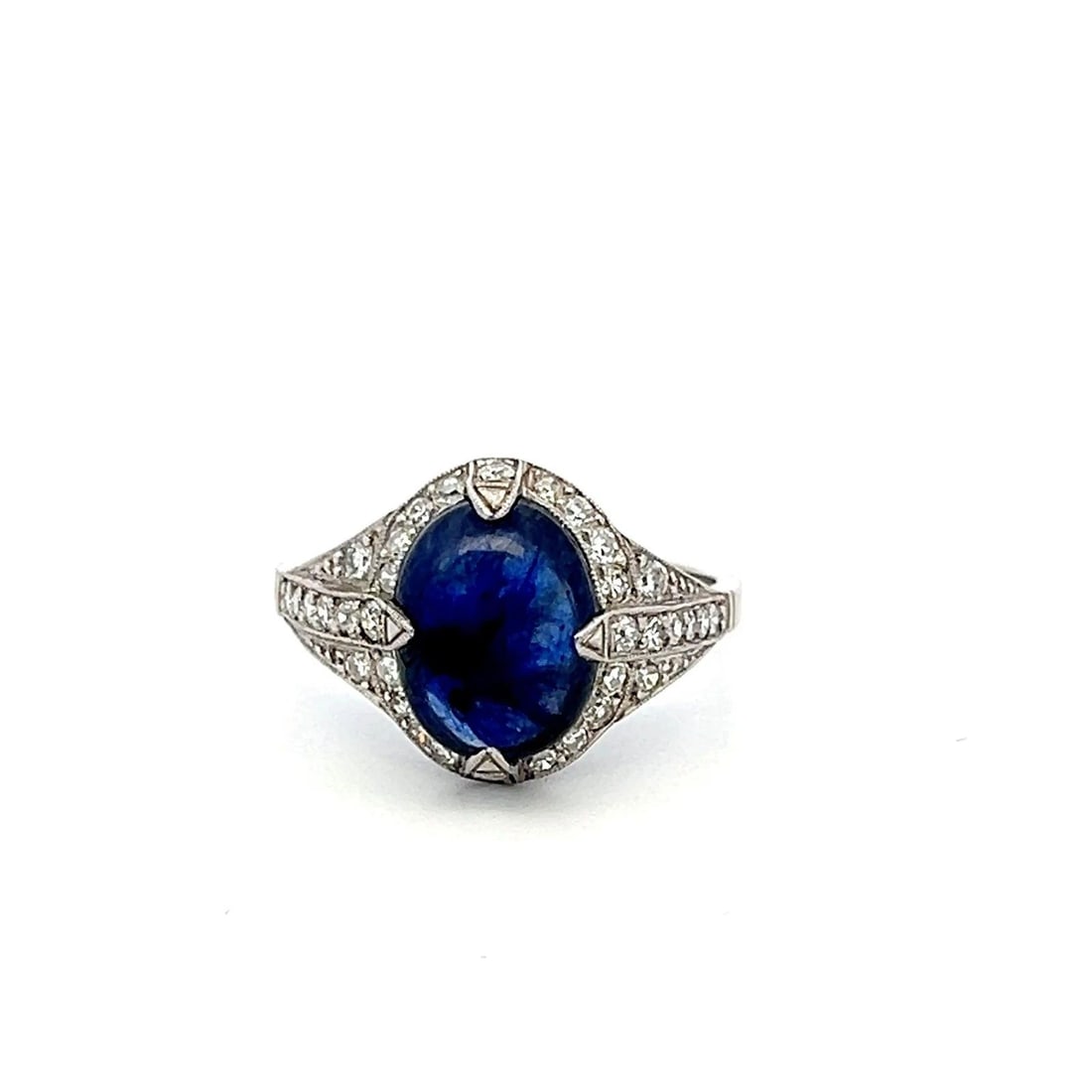 ART DECO RING WITH 0.48 CARAT DIAMOND & 10.19-7.7 MM SAPPHIRE SIZE 7 (1 of 1)