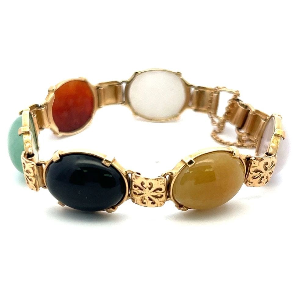 1.00 CARAT OVAL SHAPE JADE 18K YELLOW GOLD LINK BRACELET (1 of 1)