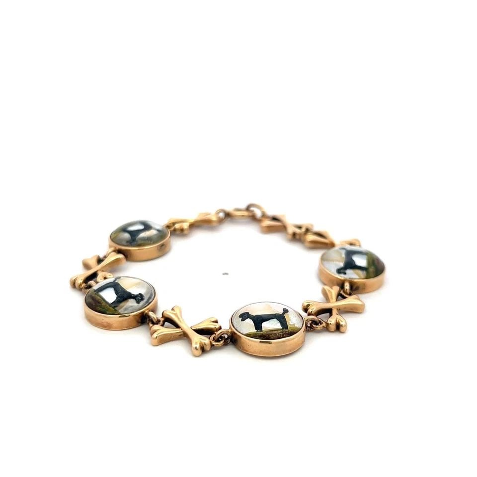 VINTAGE 14K YELLOW GOLD POODLE BONE DOG MOTIFS LINK BRACELET (1 of 1)