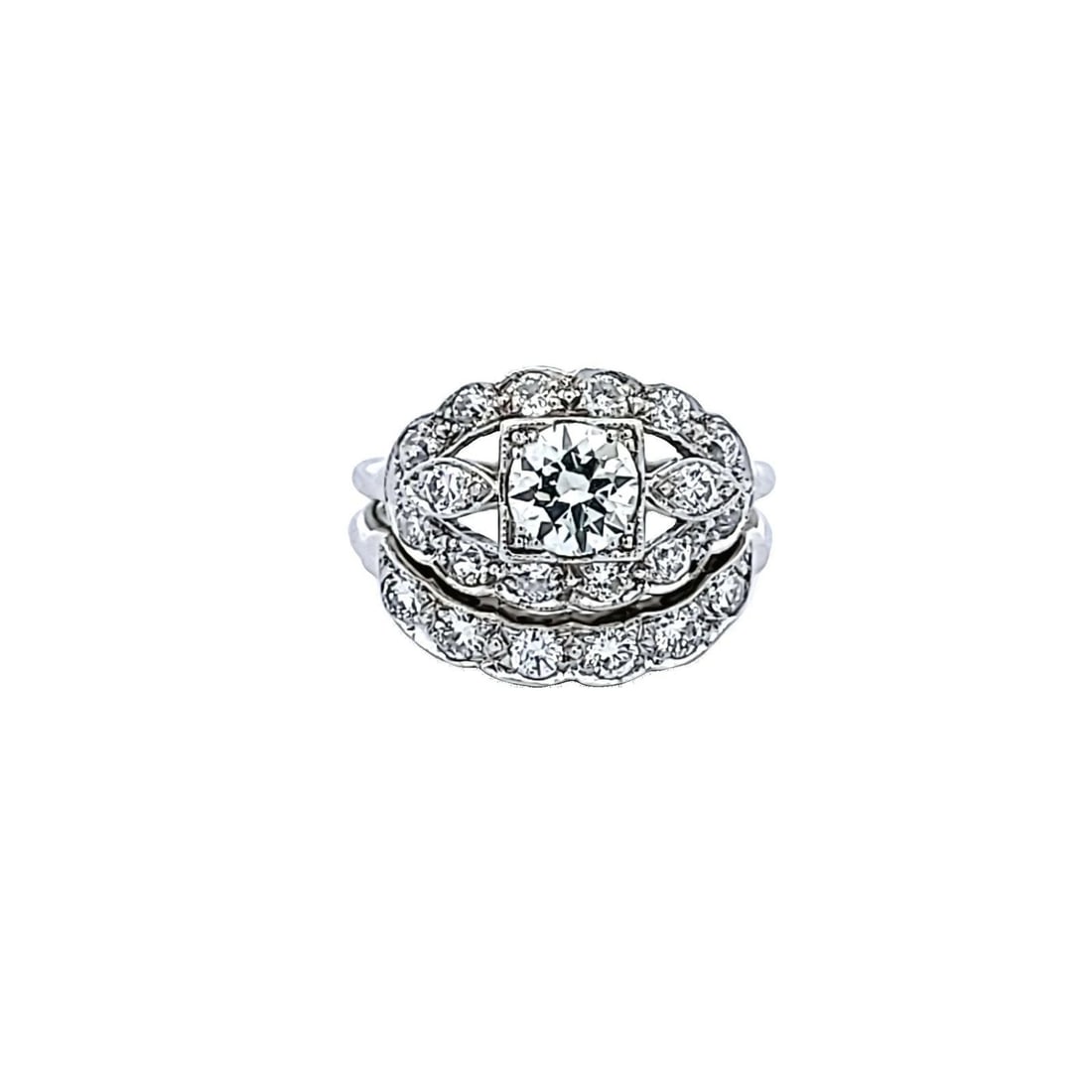 1.95 CARAT OLD EUROPEAN AND CIRCULAR BRILLIANT DIAMOND PLATINUM ART DECO RING (1 of 2)