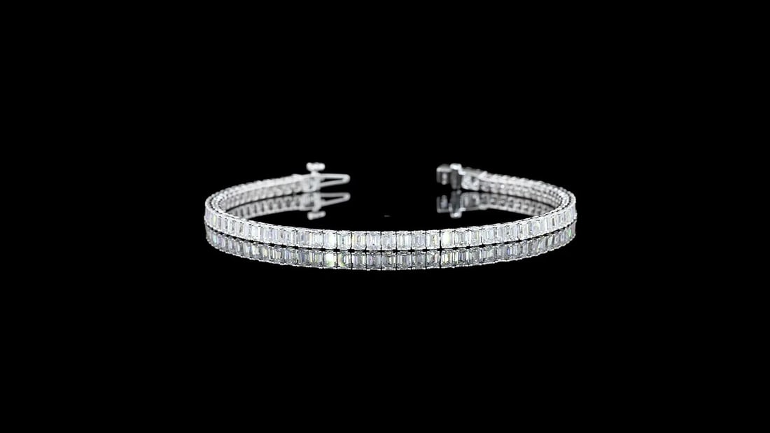 LAB-GROWN 5.12 CARAT EMERALD E-VS1 DIAMOND 14K WG TENNIS BRACELET: LAB-GROWN 5.12 CARAT EMERALD E-VS1 DIAMOND 14K WG TENNIS BRACELET Title: High-quality Brand-New Echo Friendly Elegant Lab-Grown 5.12 Carat Emerald E-VS1 Diamond 14K White Gold Tennis Bracelet Video Li