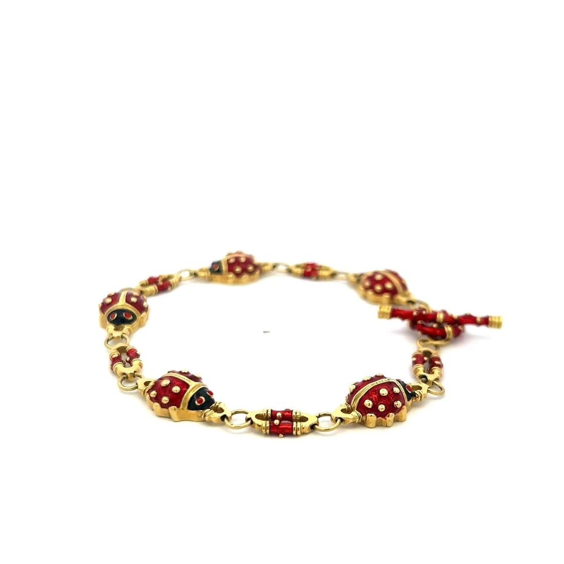 HIDALGO 18K YELLOW GOLD LADYBUG ENAMEL LINK BRACELET – 22.08 GRAMS (1 of 1)