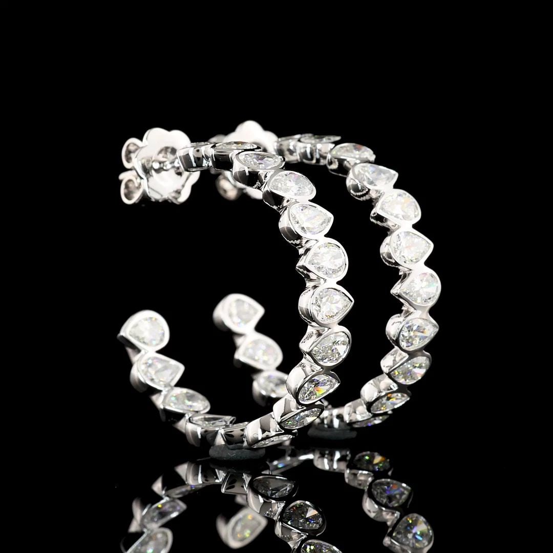 LAB-GROWN 5.72 CARAT PEAR E-F-VS2 DIAMOND 14K WHITE GOLD C HOOPS EARRINGS: LAB-GROWN 5.72 CARAT PEAR E-F-VS2 DIAMOND 14K WHITE GOLD C HOOPS EARRINGS Title: High-quality Brand-New Echo Friendly Elegant Lab-Grown 5.72 Carat Pear E-F-VS2 Diamond 14K White Gold C Hoops Earrings 
