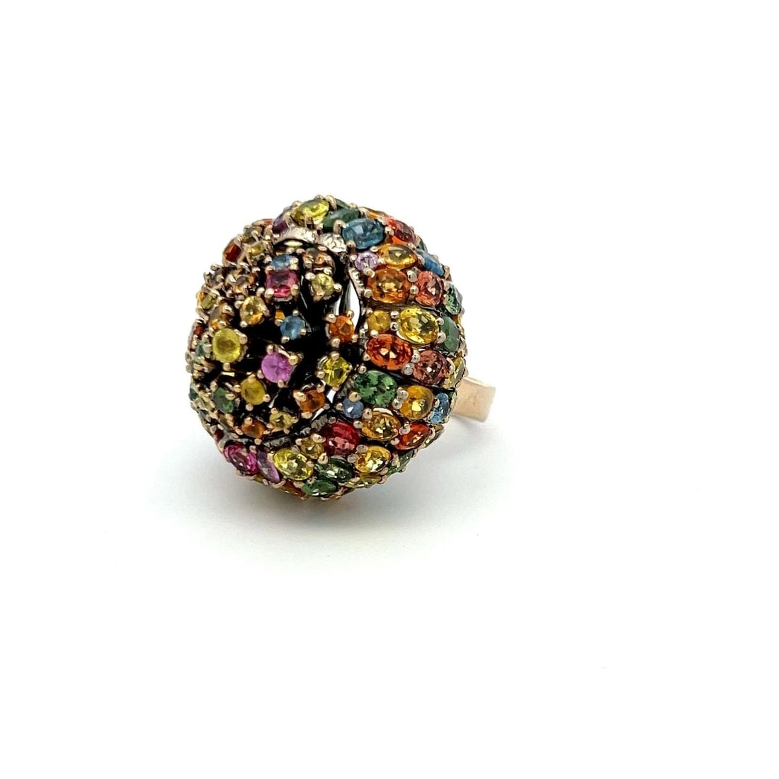 19.00 CARAT MULTICOLOR SAPPHIRE 18K YELLOW GOLD DOME COCKTAIL RING (1 of 2)