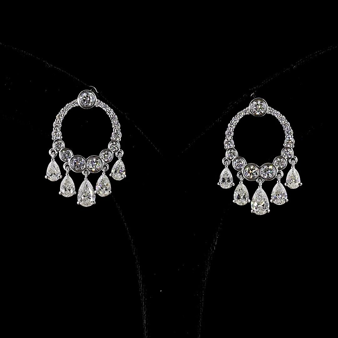 LAB-GROWN 5.12 CARAT PEAR E-F-VS DIAMOND 14K WHITE GOLD HANGING EARRINGS: LAB-GROWN 5.12 CARAT PEAR E-F-VS DIAMOND 14K WHITE GOLD HANGING EARRINGS Title: High-quality Brand-New Echo Friendly Elegant Lab-Grown 5.12 Carat Pear E-F-VS Diamond 14K White Gold Hanging Earrings Vi
