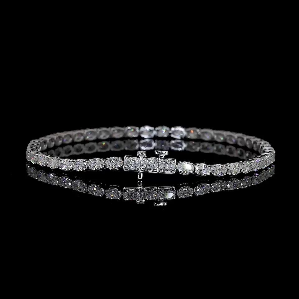 LAB-GROWN 5.00 CARAT OVAL F-VS2 DIAMOND 14K WHITE GOLD TENNIS BRACELET: LAB-GROWN 5.00 CARAT OVAL F-VS2 DIAMOND 14K WHITE GOLD TENNIS BRACELET Title: High-quality Brand-New Echo Friendly Elegant Lab-Grown 5.00 Carat Oval F-VS2 Diamond 14K White Gold Tennis Bracelet Video 