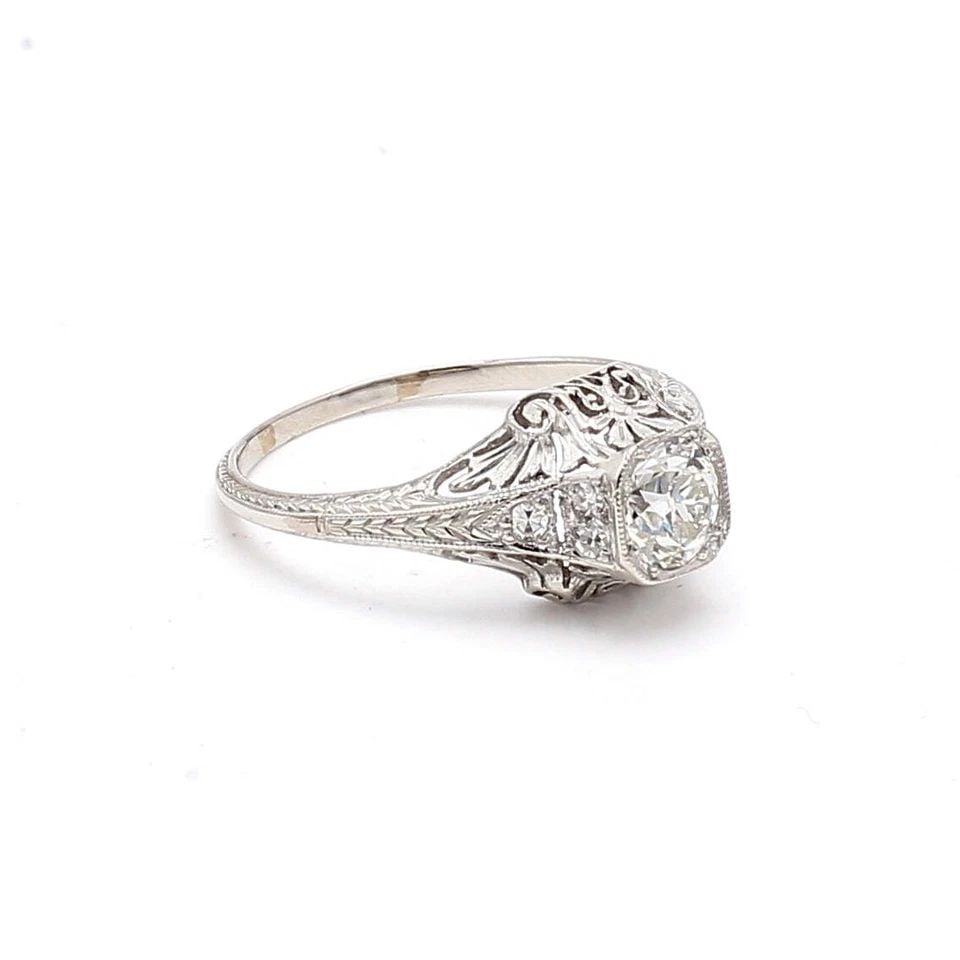 0.84 CARAT CIRCULAR BRILLIANT CUT H VS1 DIAMOND 14K WG ART DECO RING (1 of 1)