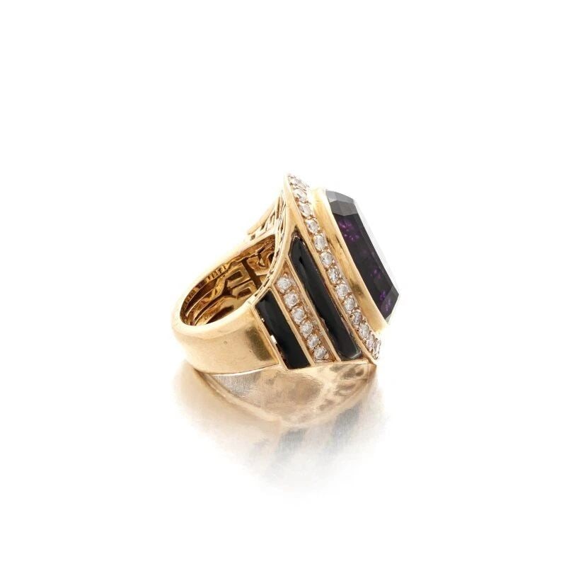 18.40 CARAT AMETHYSTS 1.50 CARAT DIAMOND 18K YG GEMS STONE RING (1 of 1)