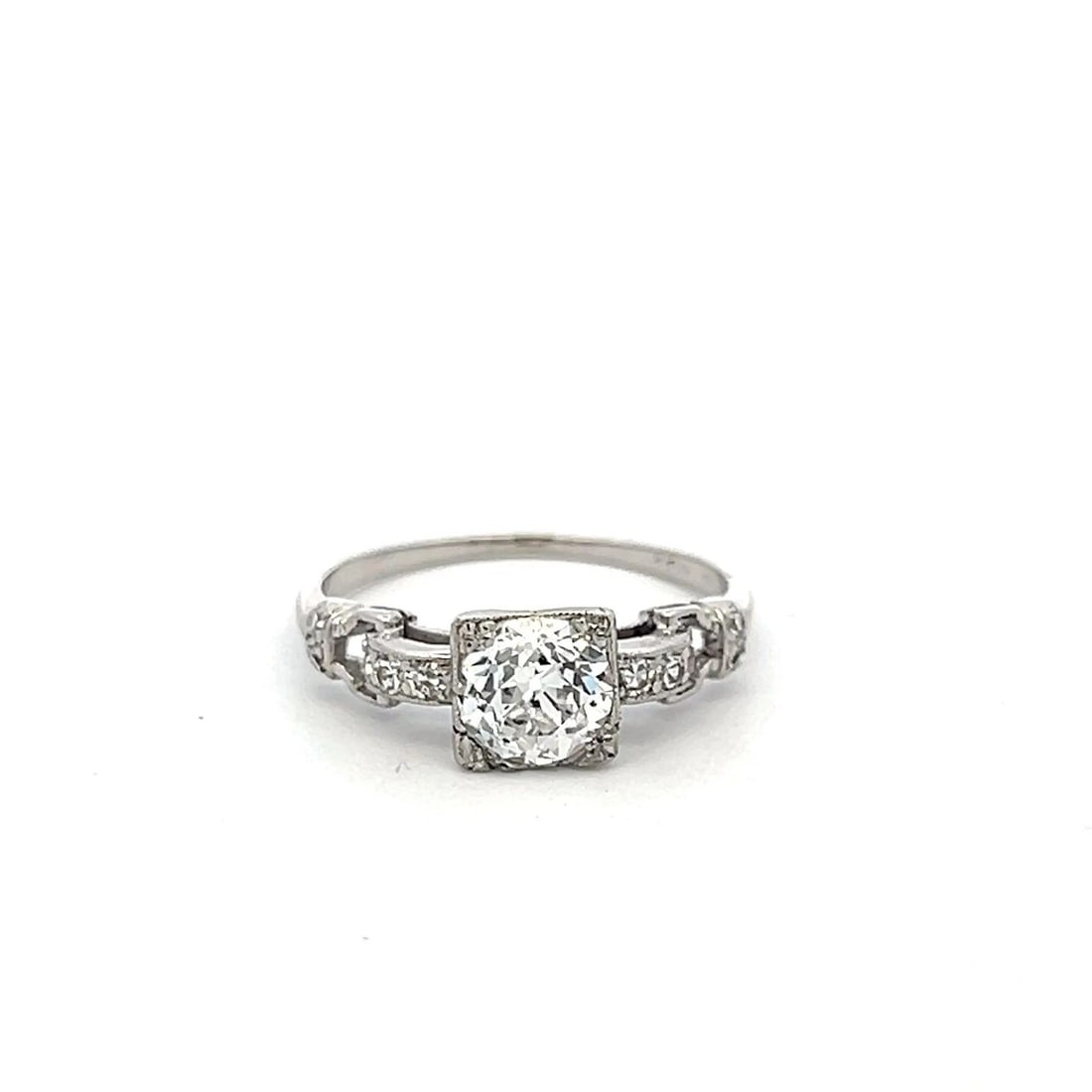 PLATINUM ART DECO RING WITH 0.95 CARAT OLD EUROPEAN CUT DIAMONDS SIZE 5.75 GIA (1 of 2)