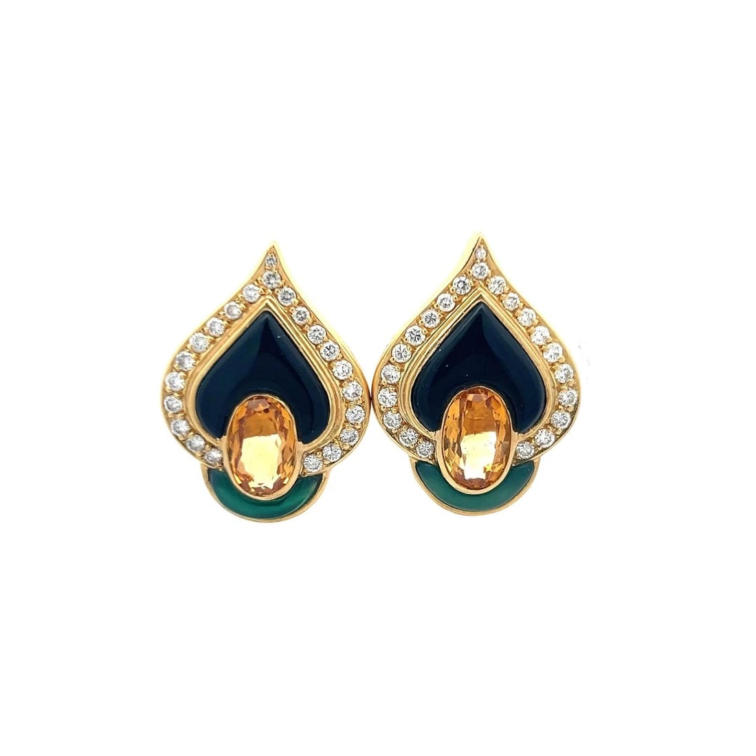 7.00 CARAT CITRINE 1.30 CARAT ROUND DIAMOND 18K YELLOW GOLD CLIP ON EARRINGS (1 of 1)