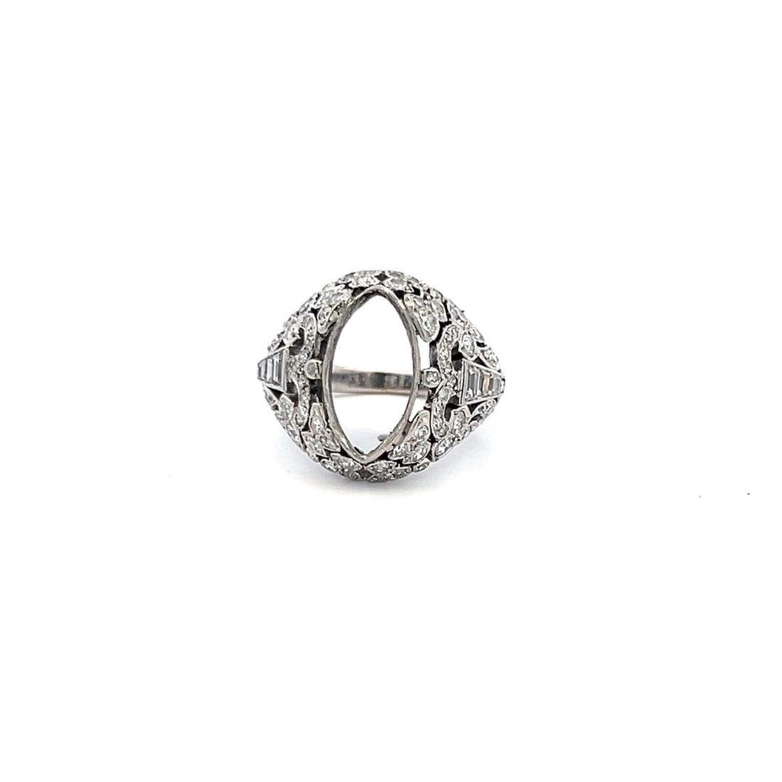 0.67 CARAT OLD EUROPEAN CUT AND BAGUETTE DIAMOND PLATINUM SEMI MOUNT RING (1 of 1)