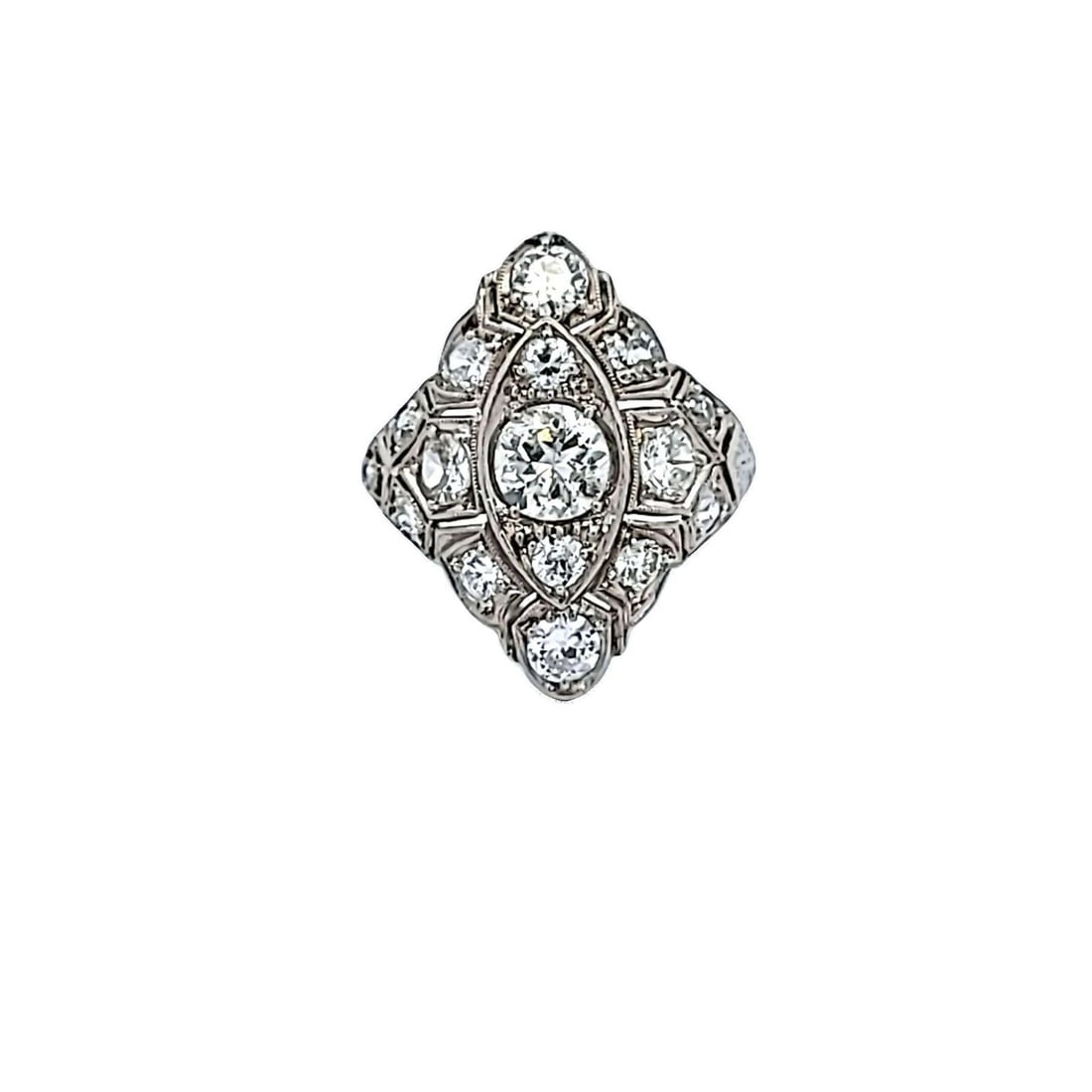 ART DECO PLATINUM RING WITH 1.62CT OLD EUROPEAN CUT DIAMONDS VINTAGE ESTATE (1 of 1)
