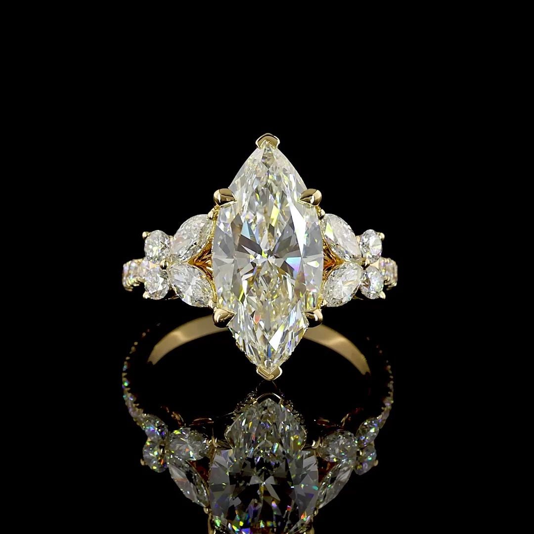 LAB-GROWN 4.74 CARAT MARQUISE E-F-VS1 DIAMOND 18K YELLOW GOLD HIDDEN HALO RING: LAB-GROWN 4.74 CARAT MARQUISE E-F-VS1 DIAMOND 18K YELLOW GOLD HIDDEN HALO RING Title: High-quality Brand-New Echo Friendly Elegant Lab-Grown 4.74 Carat Marquise E-F-VS1 Diamond 18K Yellow Gold Hidden 