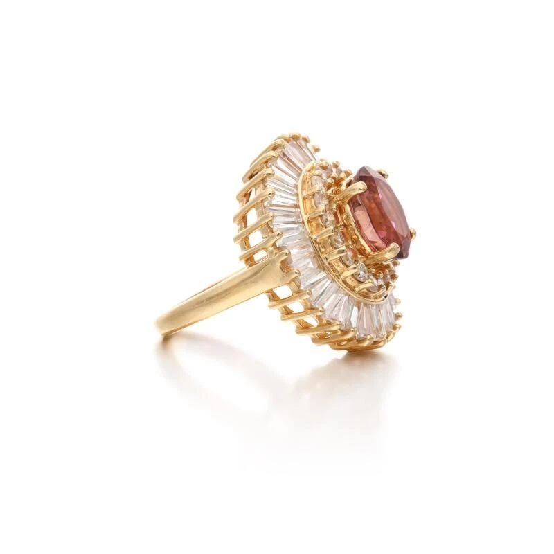 3.20 CARAT BAGUETTE & ROUND DIAMOND 2.90 CARAT TOURMALINE 14K YG COCKTAIL RING (1 of 1)