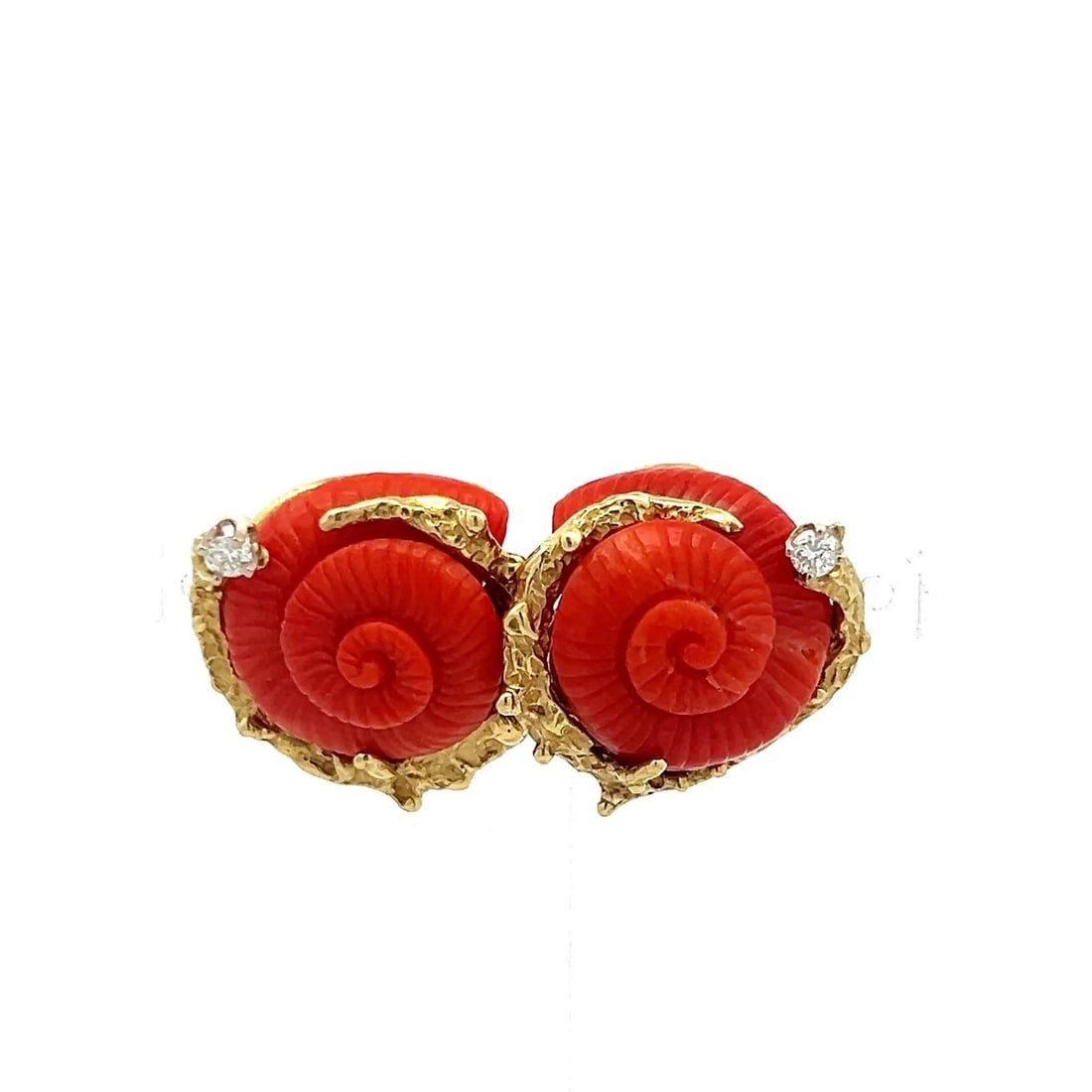 18K YELLOW GOLD STUDS EARRINGS WITH 0.1 CARAT ROUND DIAMONDS 16.1-16.4 MM CORAL (1 of 1)
