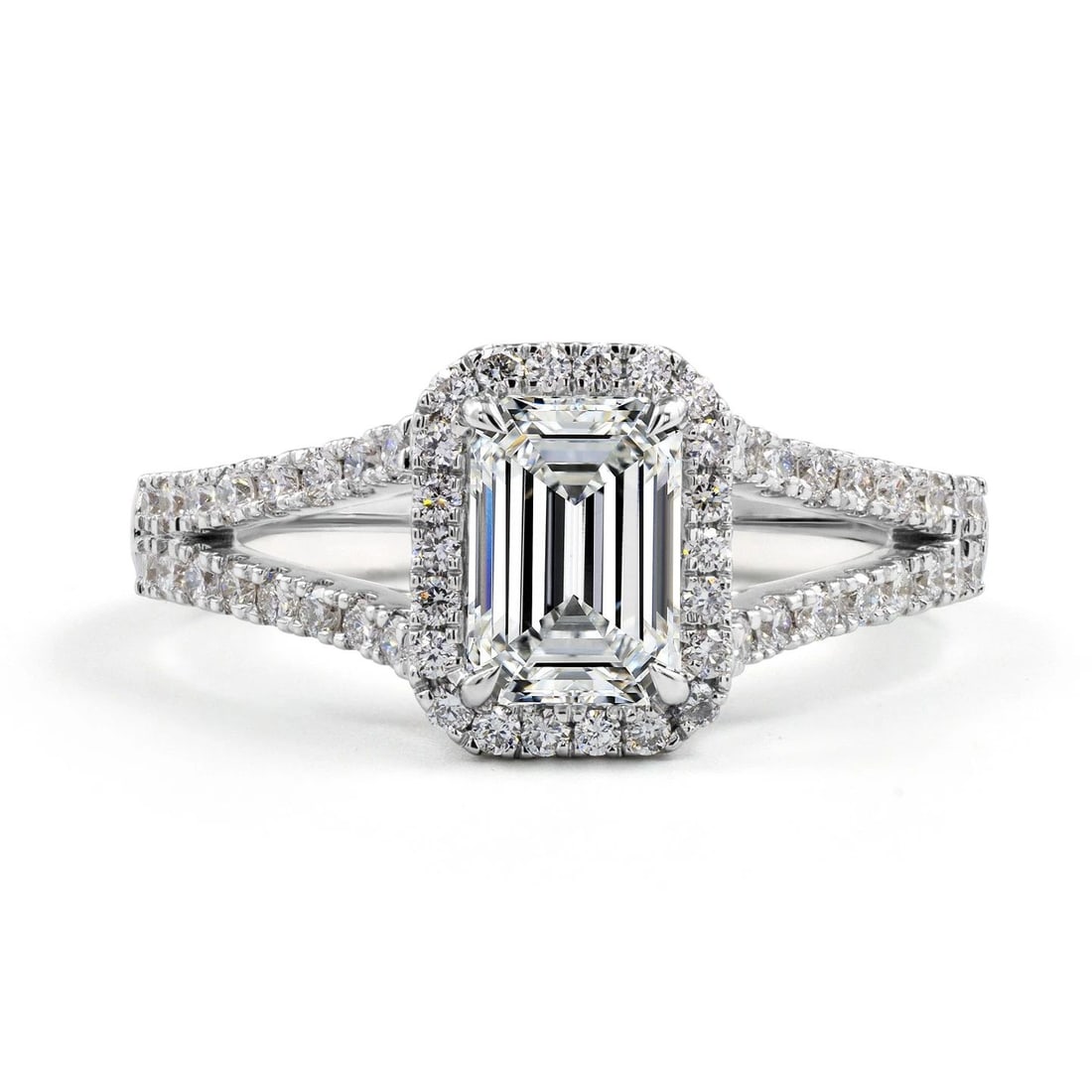 LAB-GROWN 4.69 CARAT EMERALD E-F-VVS2 DIAMOND 14K WHITE GOLD SPLIT SHANK RING (1 of 2)