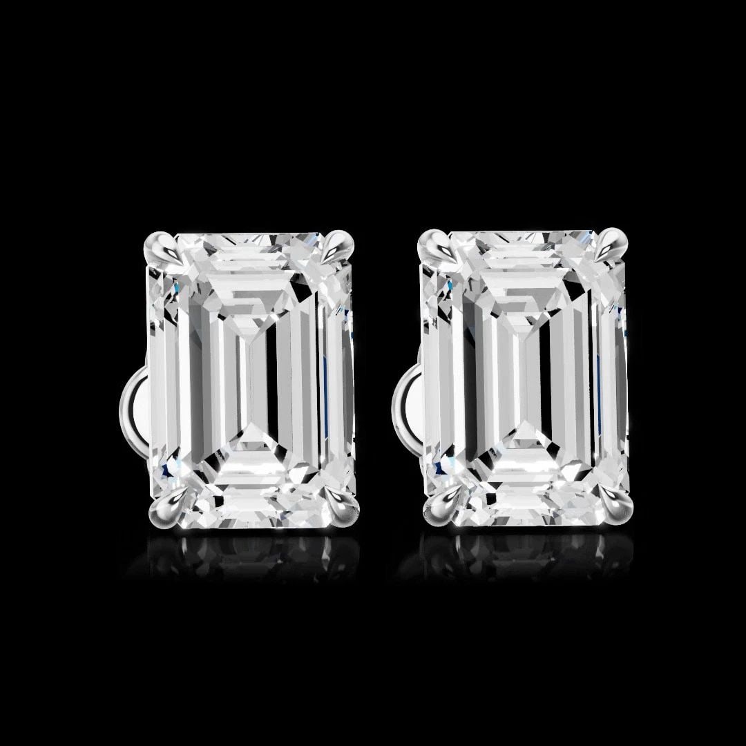 LAB-GROWN 10.06 CARAT EMERALD D- DIAMOND 14K WHITE GOLD STUDS EARRINGS (1 of 2)