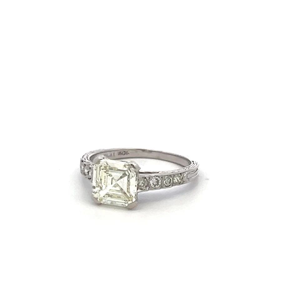 PLATINUM ENGAGEMENT RING WITH 1.07CT ASSCHER & OLD EUROPEAN CUT DIAMONDS GIA (1 of 1)
