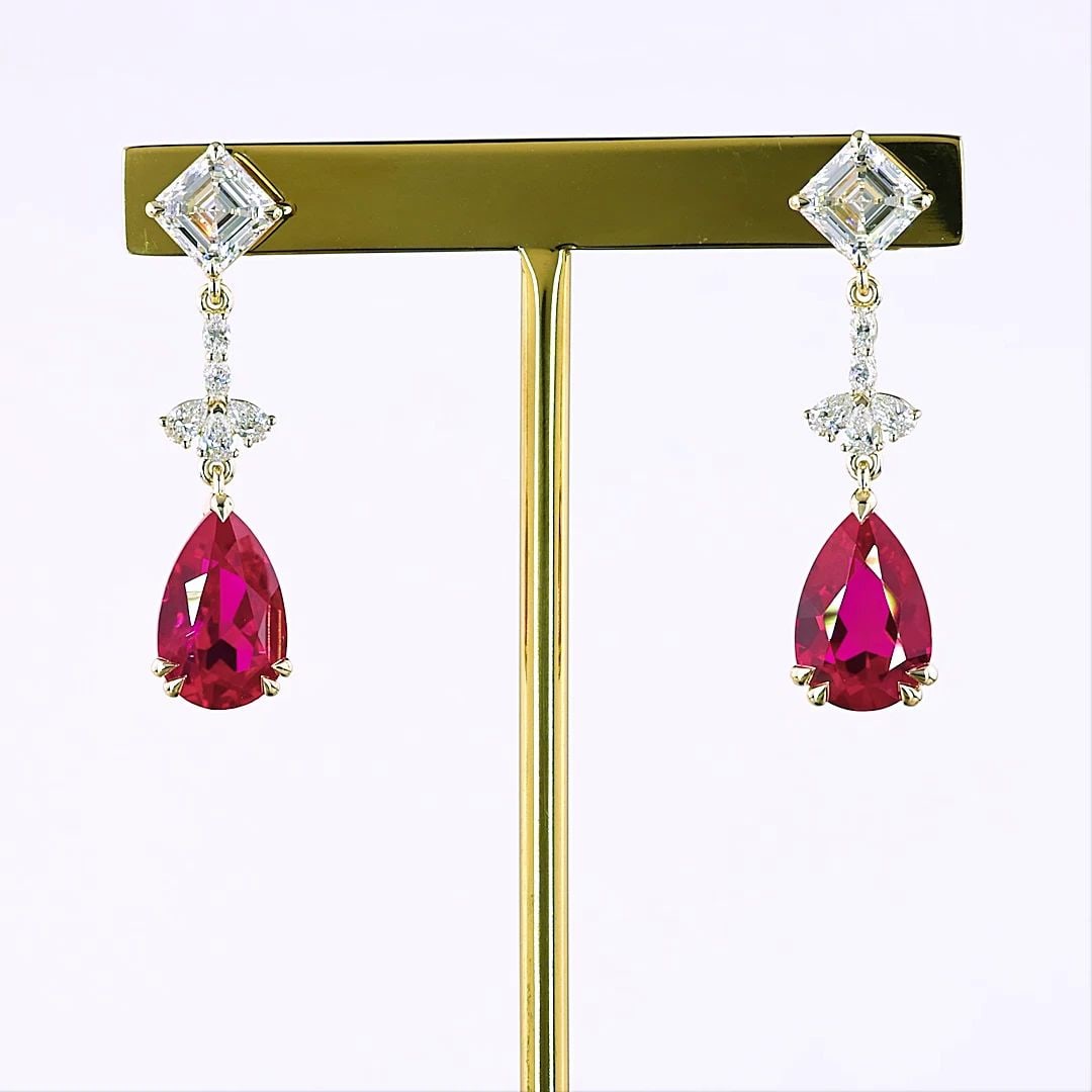 LAB-GROWN 2.51 CARAT MIX RUBBY-VS1 DIAMOND 14K YELLOW GOLD HANGING EARRINGS: LAB-GROWN 2.51 CARAT MIX RUBBY-VS1 DIAMOND 14K YELLOW GOLD HANGING EARRINGS Title: High-quality Brand-New Echo Friendly Elegant Lab-Grown 2.51 Carat MIX Rubby-VS1 Diamond 14K Yellow Gold Hanging Earri