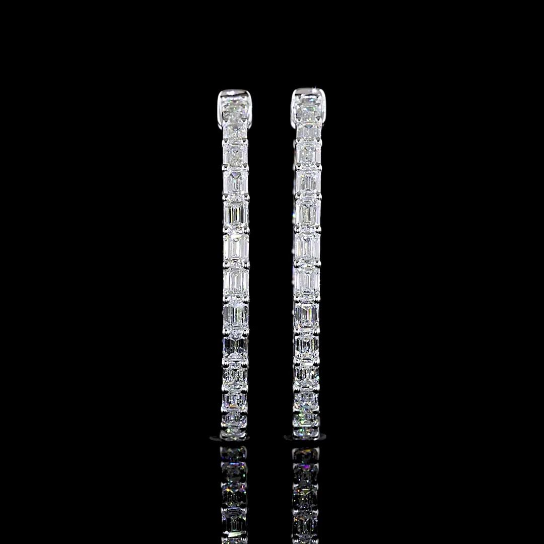 LAB-GROWN 5.32 CARAT EMERALD E-F-VS DIAMOND 14K WHITE GOLD HOOPS EARRINGS (1 of 2)