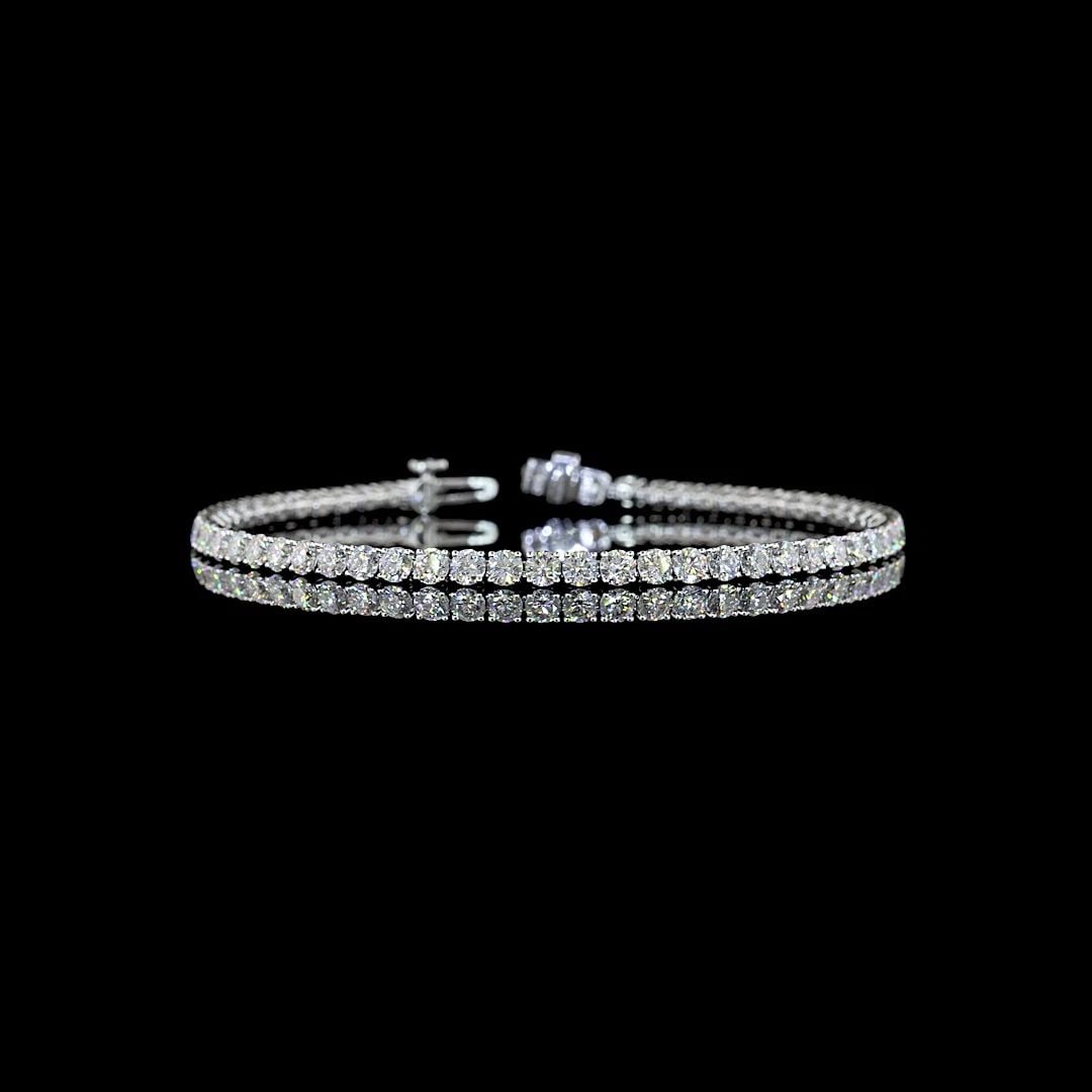 LAB-GROWN 5.39 CARAT ROUND E-VS DIAMOND 14K WHITE GOLD TENNIS BRACELET: LAB-GROWN 5.39 CARAT ROUND E-VS DIAMOND 14K WHITE GOLD TENNIS BRACELET Title: High-quality Brand-New Echo Friendly Elegant Lab-Grown 5.39 Carat Round E-VS Diamond 14K White Gold Tennis Bracelet Video 