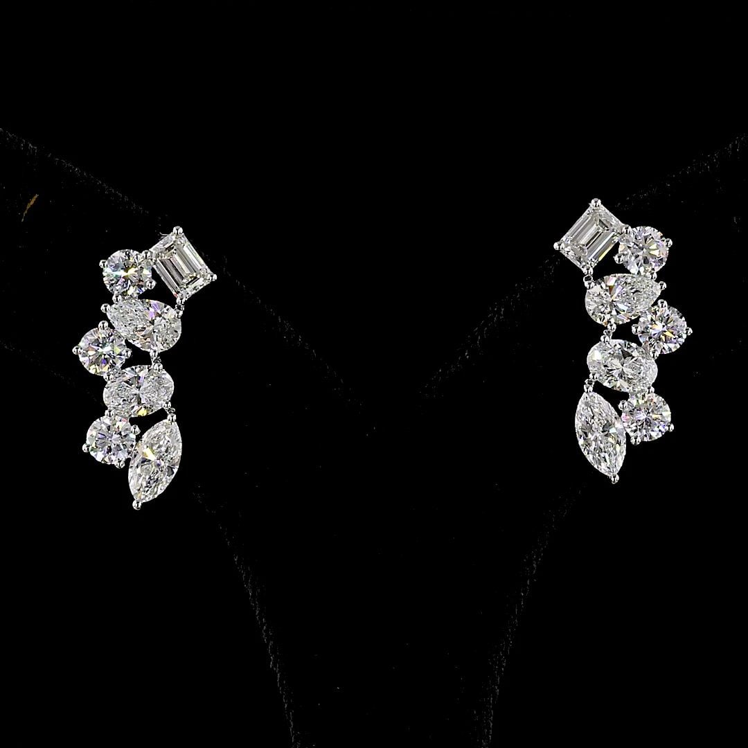LAB-GROWN 5.99 CARAT PEAR E-F-VS DIAMOND 14K WHITE GOLD CRAWLER EARRINGS (1 of 2)