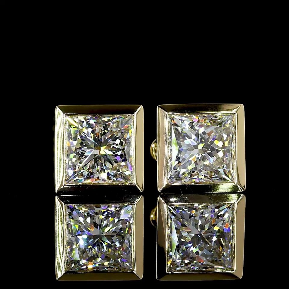 LAB-GROWN 4.64 CARAT PRINCESS E-F-VVS2 DIAMOND 14K YELLOW GOLD STUDS EARRINGS (1 of 1)
