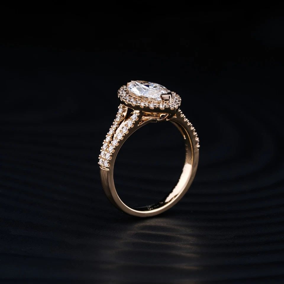 LAB-GROWN 3.96 CARAT MARQUISE E-F-VVS2 DIAMOND 14K YELLOW GOLD SPLIT SHANK RING (1 of 1)