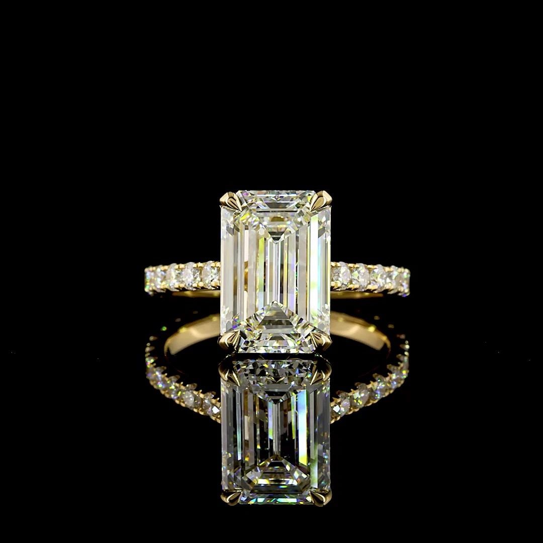 LAB-GROWN 4.86 CARAT EMERALD E-F-VVS2 DIAMOND 18K YELLOW GOLD HIDDEN HALO RING (1 of 2)