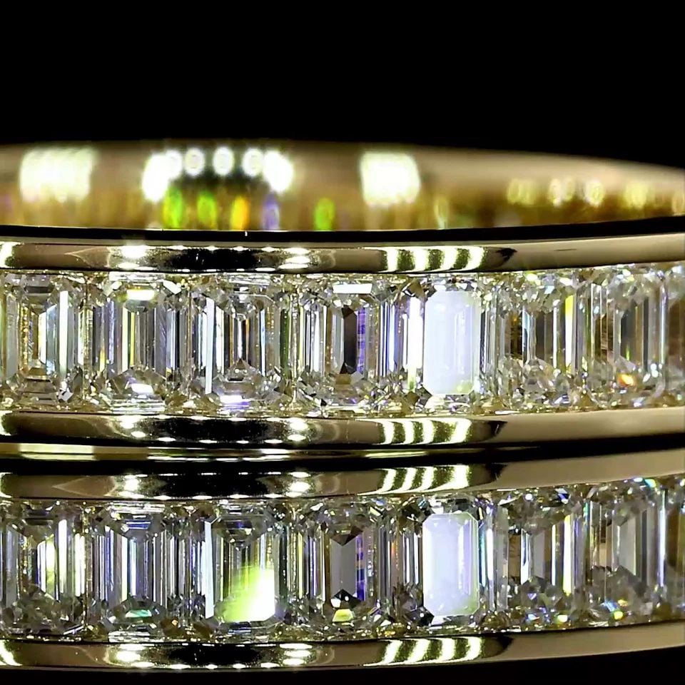 LAB-GROWN 1.11 CARAT EMERALD E-F-VS+ DIAMOND 14K YG 3/4 BAND ETERNITY BAND (1 of 1)