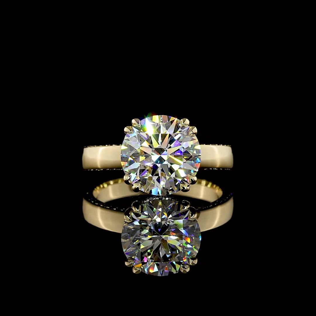 LAB-GROWN 3.98 CARAT ROUND E-F-VS1 DIAMOND 14K YELLOW GOLD HIDDEN HALO RING: LAB-GROWN 3.98 CARAT ROUND E-F-VS1 DIAMOND 14K YELLOW GOLD HIDDEN HALO RING PRODUCT DESCRIPTION Title: High-quality Brand-New Echo Friendly Elegant Lab-Grown 3.98 Carat Round E-F-VS1 Diamond 14K Yello