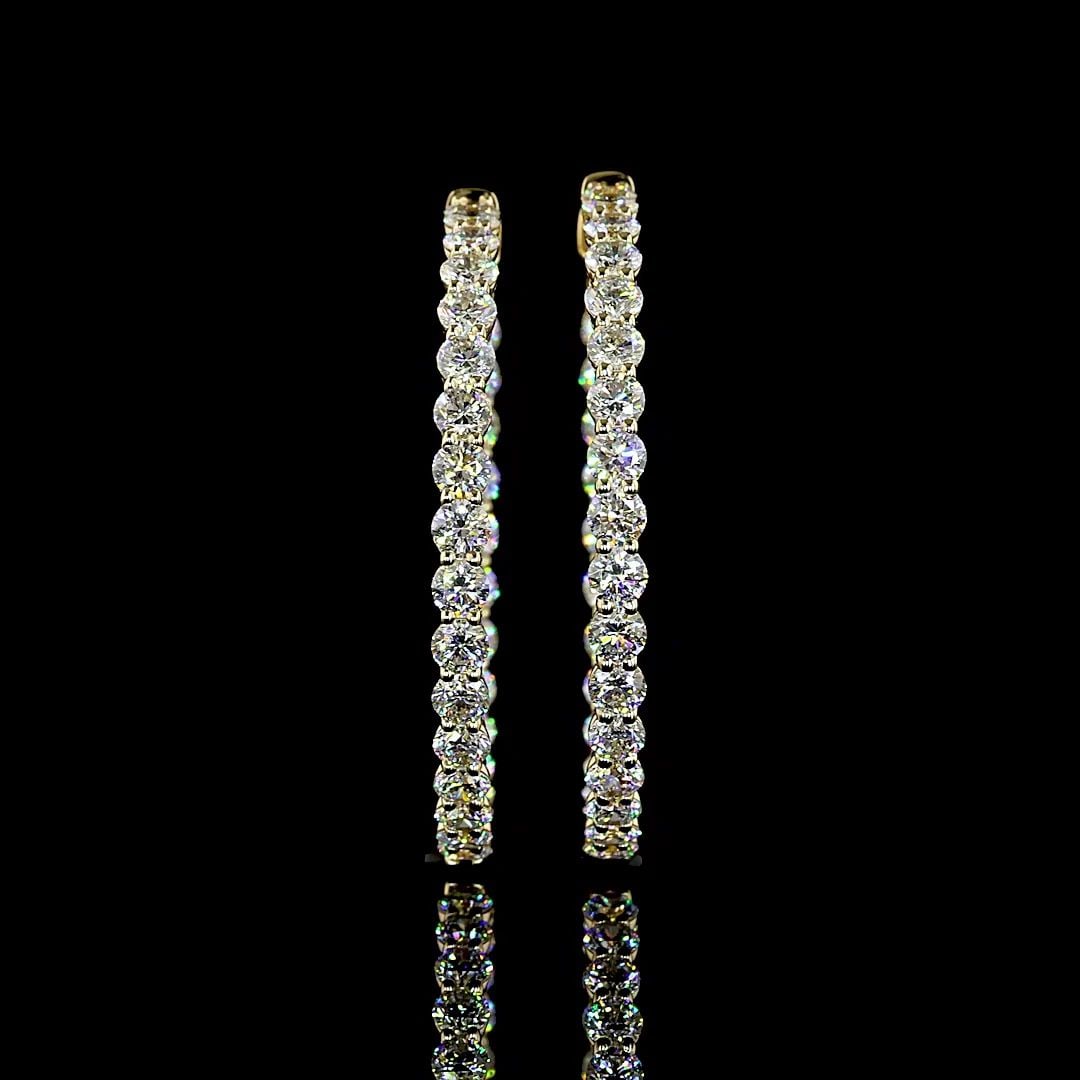 LAB-GROWN 5.18 CARAT ROUND E-F-VS DIAMOND 14K YELLOW GOLD HOOPS EARRINGS (1 of 2)