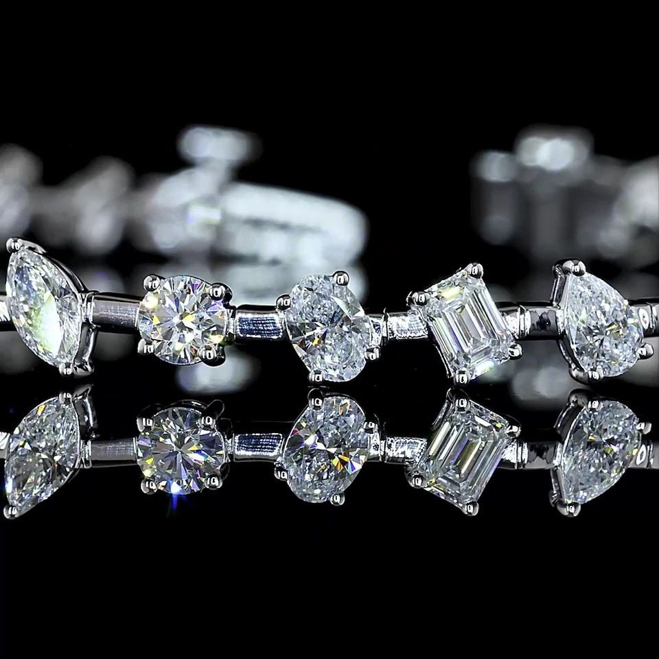 LAB-GROWN 3.79 CARAT MIX E-F-VS DIAMOND 14K WHITE GOLD STATION BRACELET (1 of 1)