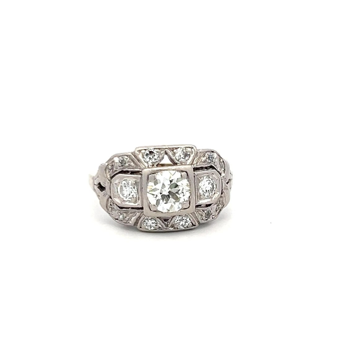 VINTAGE ART DECO PLATINUM RING WITH 0.86 CARAT OLD EUROPEAN CUT DIAMOND SIZE 6 (1 of 2)