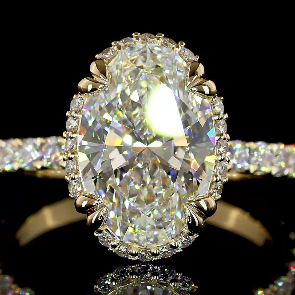 LAB-GROWN 3.91 CARAT OVAL E-F-VS1 DIAMOND 14K YELLOW GOLD HIDDEN HALO RING: LAB-GROWN 3.91 CARAT OVAL E-F-VS1 DIAMOND 14K YELLOW GOLD HIDDEN HALO RING Title: High-quality Brand-New Echo Friendly Elegant Lab-Grown 3.91 Carat Oval E-F-VS1 Diamond 14K Yellow Gold Hidden Halo Rin