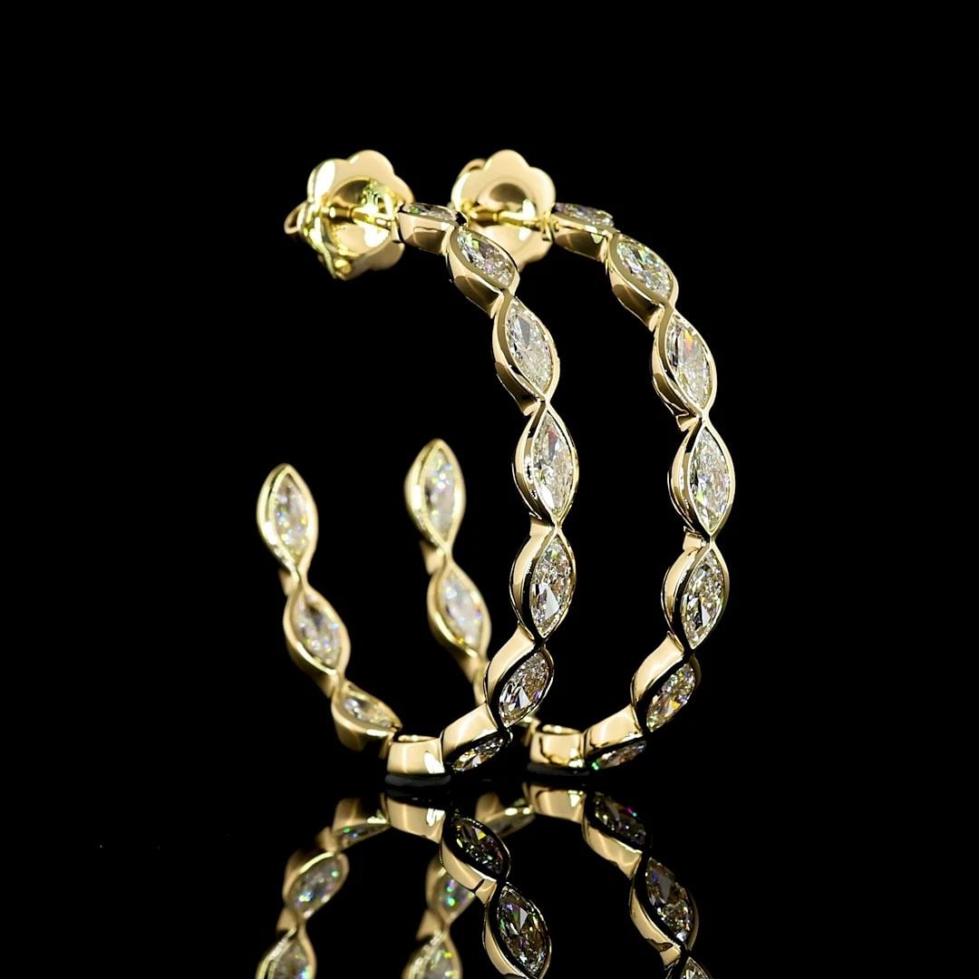 LAB-GROWN 3.13 CARAT MARQUISE E-F-VS1 DIAMOND 14K YELLOW GOLD C HOOPS EARRINGS: LAB-GROWN 3.13 CARAT MARQUISE E-F-VS1 DIAMOND 14K YELLOW GOLD C HOOPS EARRINGS Title: High-quality Brand-New Echo Friendly Elegant Lab-Grown 3.13 Carat Marquise E-F-VS1 Diamond 14K Yellow Gold C Hoops